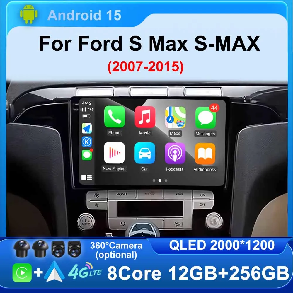 Android 15 Carplay Auto Autoradio für Ford S Max S-MAX 2007-2015 BT GPS Multimedia Video Player Stereo Head Unit 360 Kamera DSP Image