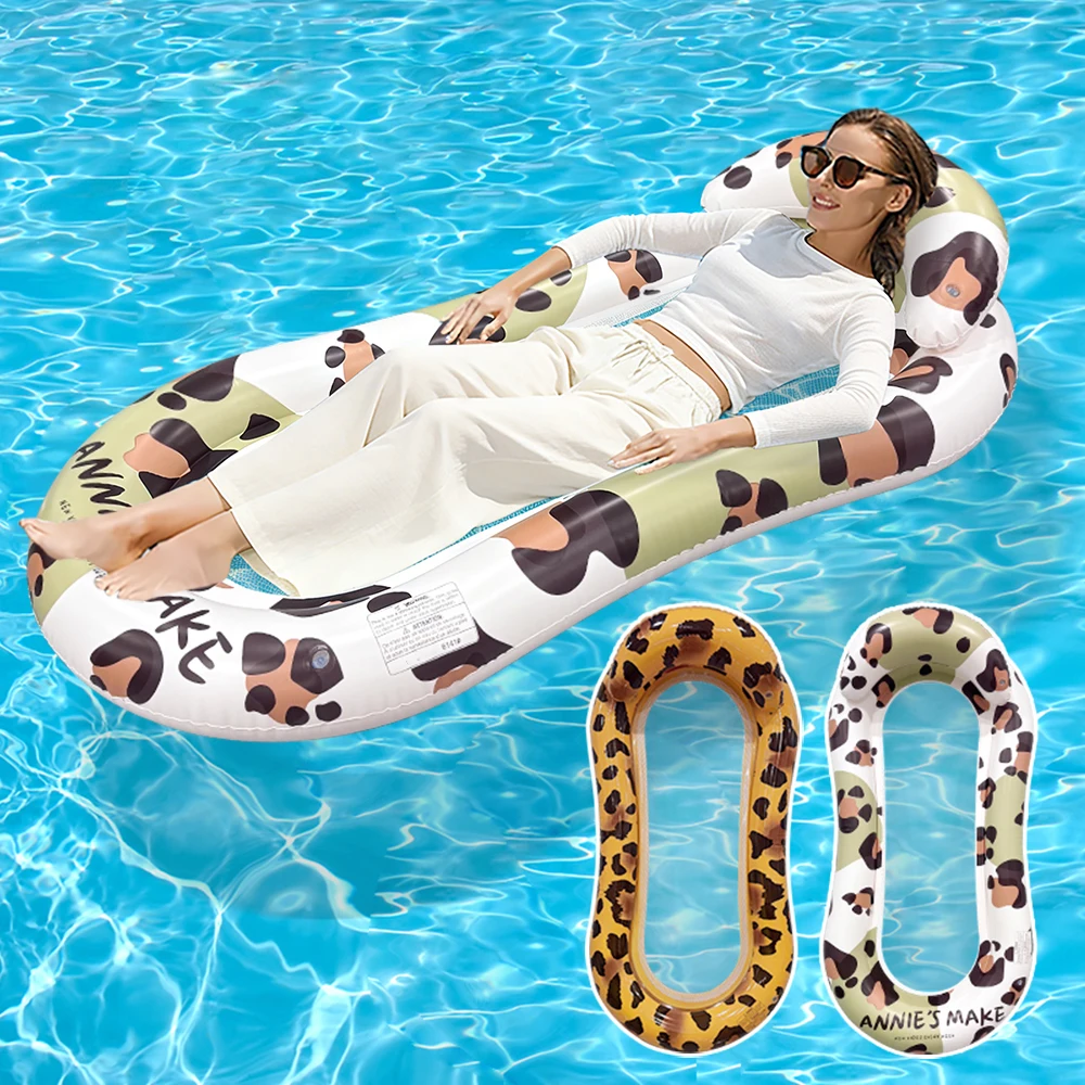 1 Stück Leopardenmuster Sonnenliege für Pool, 150x72cm PVC Wasser-Hängematte, Schwimmende Liege