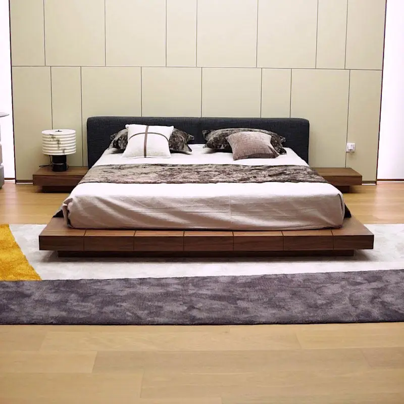 Massivholzbett, Doppelbett, niedriges Bett, Schlafzimmer, Tatami-Bett im japanischen Stil, nordisches Einzelbett aus Holz B&B, Bodenbett Image