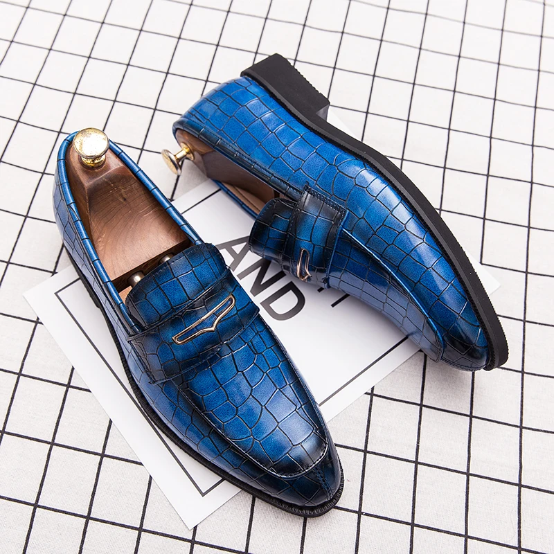 Schuhe Herren Leder Original italienische klassische blaue Penny-Loafer-Schuhe rote Abendschuhe Hochzeitsschuhe Herren formelle Wohnungen große Größe: 38–48