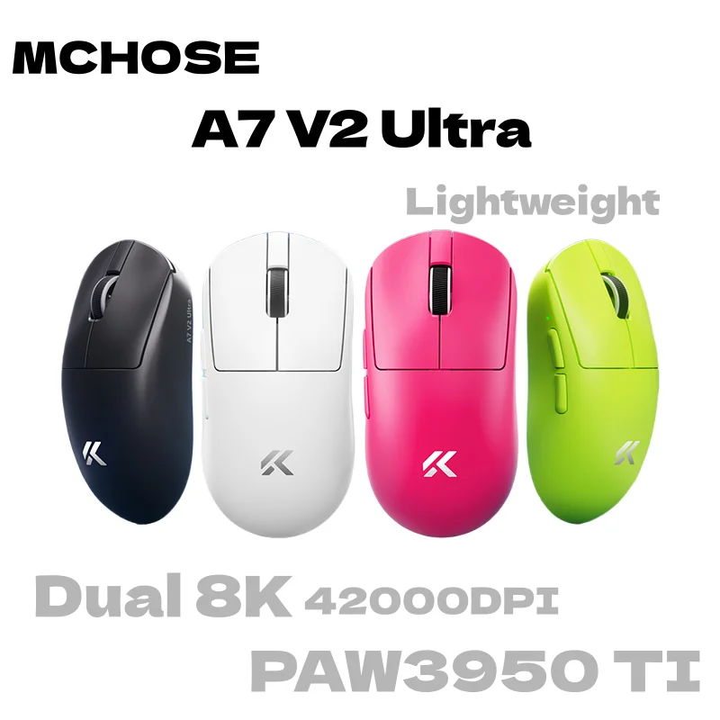 MCHOSE A7 V2 Ultra Gaming-Maus PAW3950 TI Sensor Dual 8000 Hz 20000 fps 42000 DPI 750IPS Importierte Super Glide-Glasbeschichtung CSGO Image