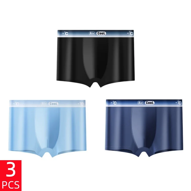 3 Stück/Set Herren Sommer Ultra-Dünne Eisseide Unterwäsche Komfortable Atmungsaktive Boxershorts Sexy Nahtlose Boxer Slips Image