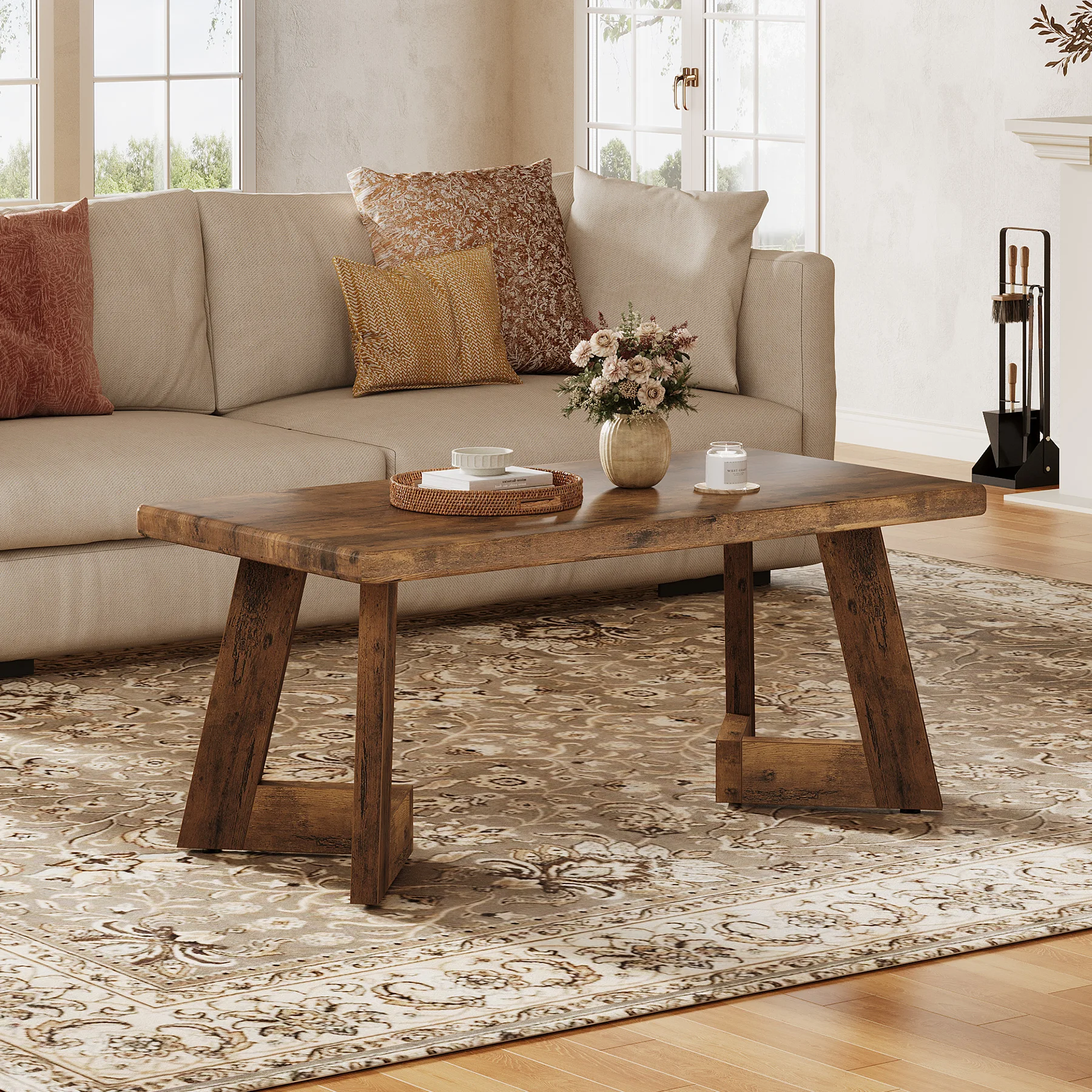Tribesigns Couchtisch, Bauernhaus-Couchtisch mit V-förmigen Beinen, 47,2 x 23,6 Zoll rechteckige Wohnzimmertische, einfach zu montieren Image