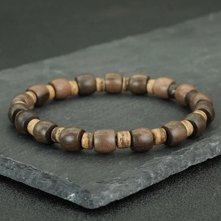 Organisches Luxus-Herrenholzarmband, handgefertigt, natürliche Kokosnussperlen, Strangarmband, positive Energie, Meditation, Heilschmuck, Joias Image