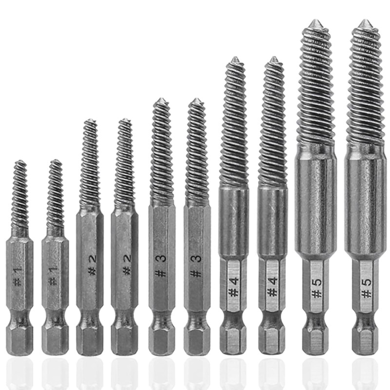 10Pcs Broken Screw Extractor Set, Stripped Screw Remover Drill Bit Kit I 1/4 Inch Hex Shank Easy Out Damaged Bolt Removal Tool