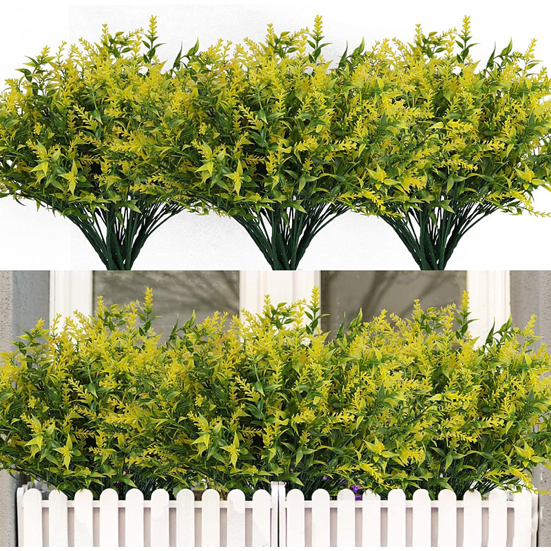 24 Bundles Outdoor Artificial Flowers Lavender UV Resistant Fake Outdoor Plants, Faux Greenery for Indoor Outside Hanging Plants Garden Porch Window Box Home Wedding Farmhouse Décor