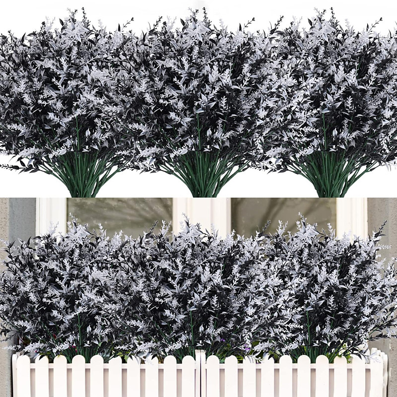 24 Bundles Outdoor Artificial Flowers Lavender UV Resistant Fake Outdoor Plants, Faux Greenery for Indoor Outside Hanging Plants Garden Porch Window Box Home Wedding Farmhouse Décor