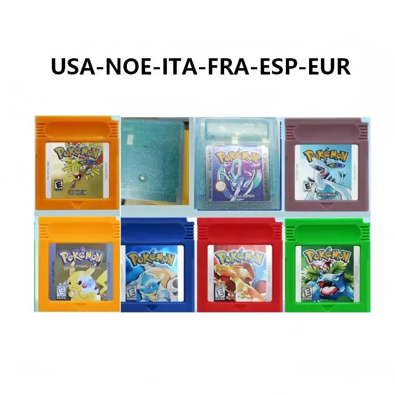 USA/FRA/ITA 16 Bit Video Game Console Cartridge GBC Game Card Pokemon Series Blue Crystal Green Red Silver Yellow USA Version