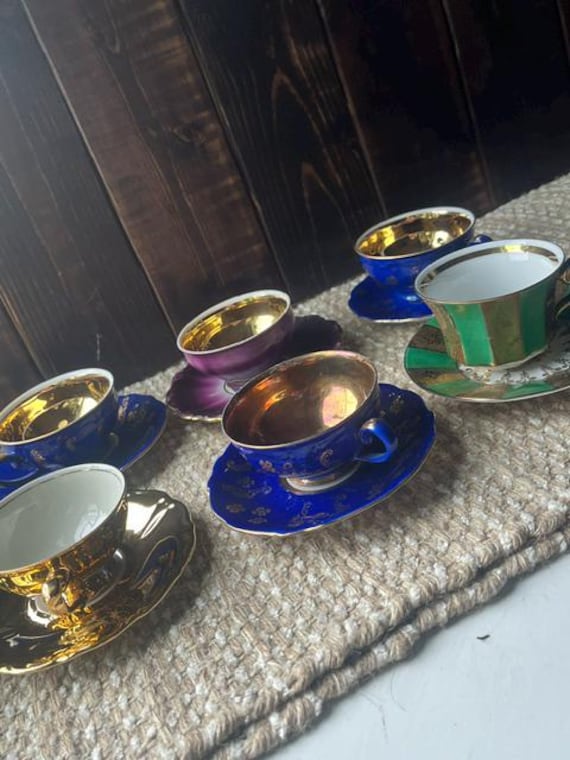 Set di tazze da tè in porcellana mini vintage ~ Tazze da tè di metà secolo ~ Set da tè da collezione ~ Tazze da tè antiche ~ 6 tazze e piattini