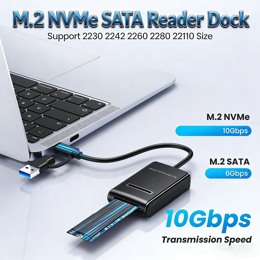 Lecteur M.2 NVMe SATA, adaptateur de lecteur M.2 SSD vers USB A C pour les disques SSD M/ B M Key, base de station d