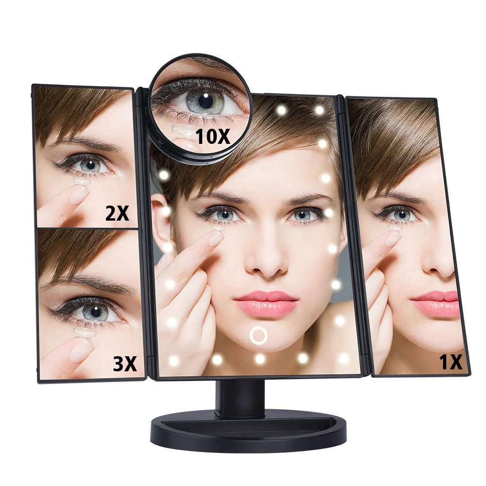 Specchio di bellezza pieghevole D2 con specchio per il trucco a luce LED con specchio cosmetico a luce regolabile con tocco a LED specchio da trucco illuminato