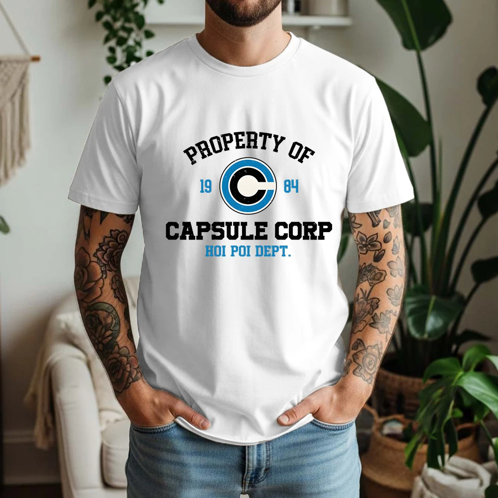 100% Baumwolle Capsule Corp T-Shirt Anime Retro-Stil Übergroßes Atmungsaktives Lässiges Kurzarm-Shirt Image