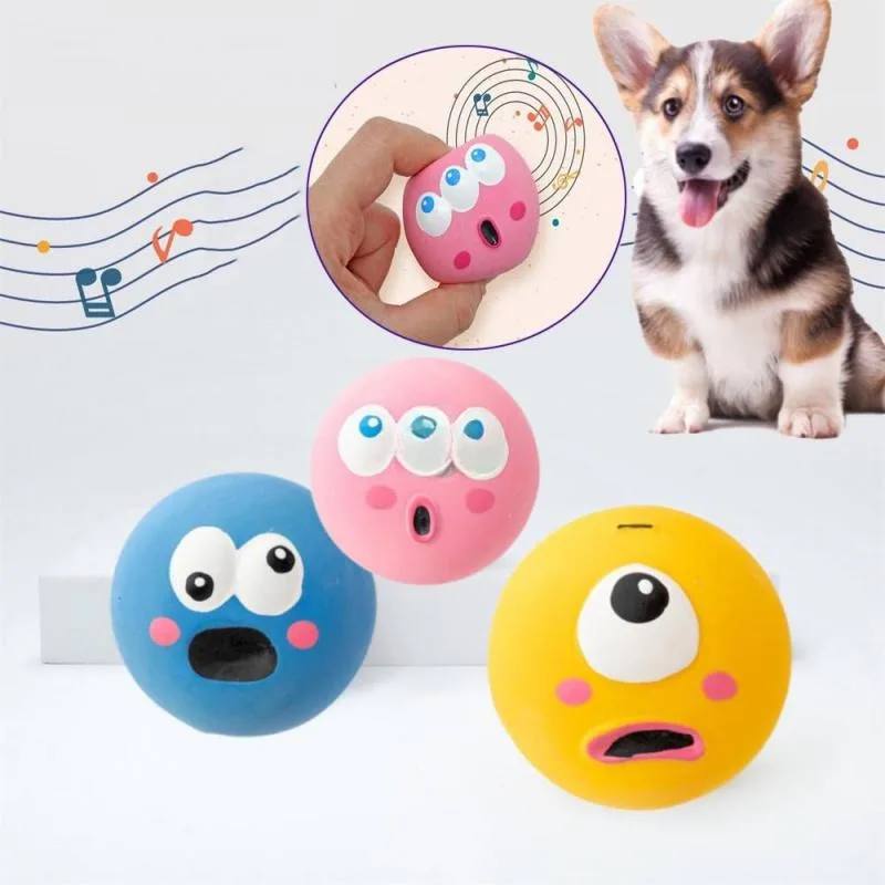 Welpen-Spielball Niedlicher Cartoon-Großaugenball Quietschender Gummiball für Hunde Interaktives Haustier-Spielzeug mit Geräuschen Image