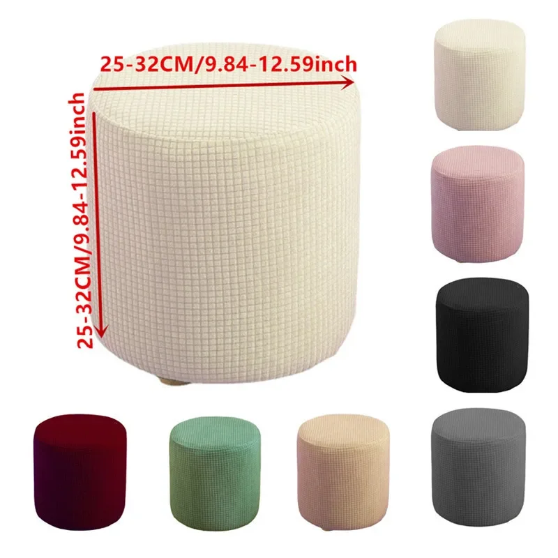 1PC Runde Form Hocker Abdeckung Sitz Abdeckung Abdeckung Stuhl Kissen Polyester Elastische Check Ottomane Abdeckungen Wohnzimmer Stuhl Abdeckung Image