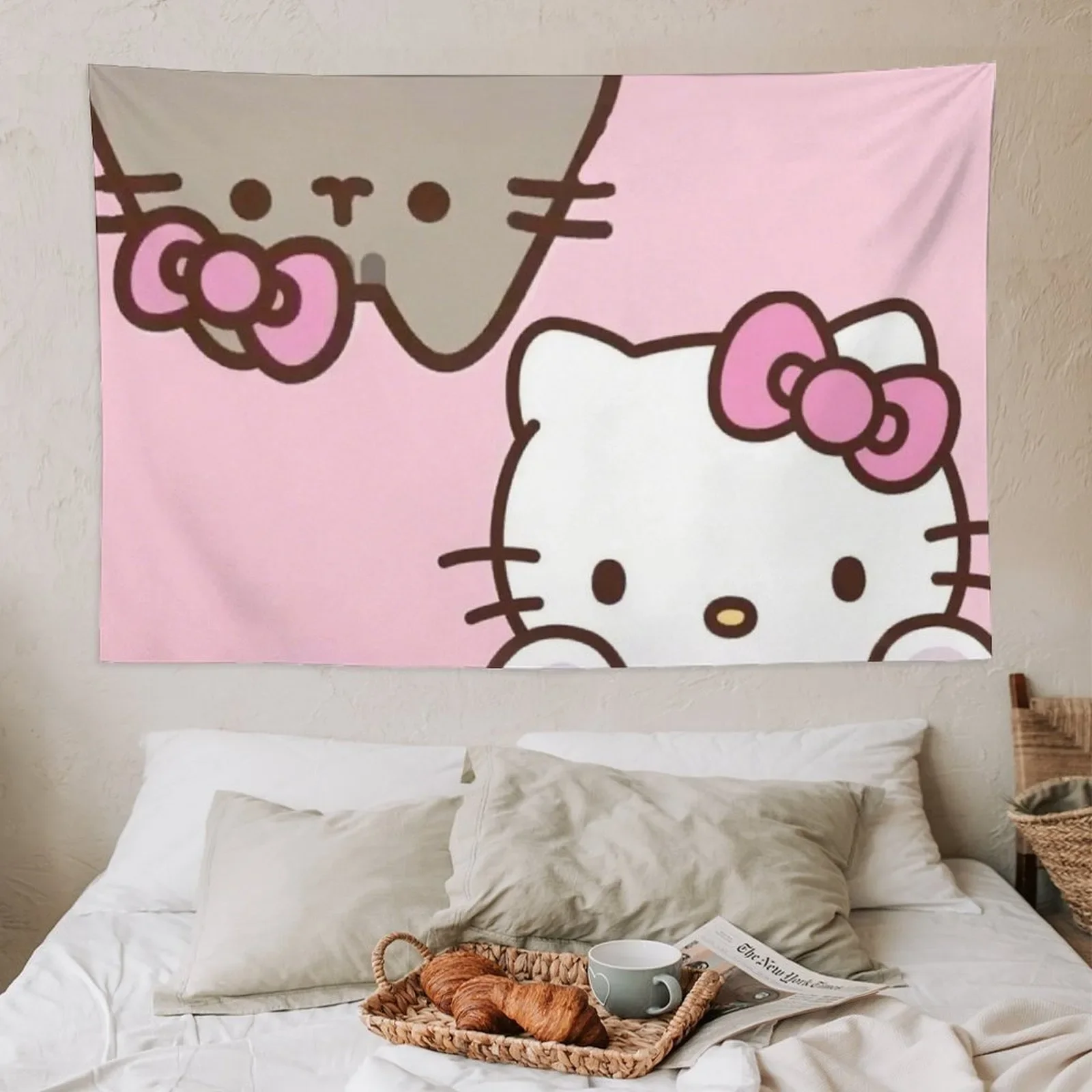 Sanrio Hello Kitty und Katzen-Cartoon-Wandteppich, Lebendige Kawaii Anime Heimdekoration, Moderne Wandkunst, Geschenk für Kitty-Fans