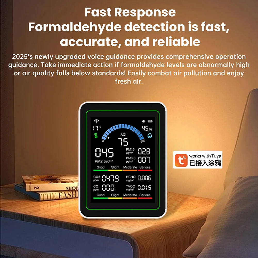 Intelligenter 10-in-1 Luftqualitätsmonitor mit WLAN CO2 Formaldehyd PM2.5 Detektor Echtzeit-Daten für Zuhause und Büro Image