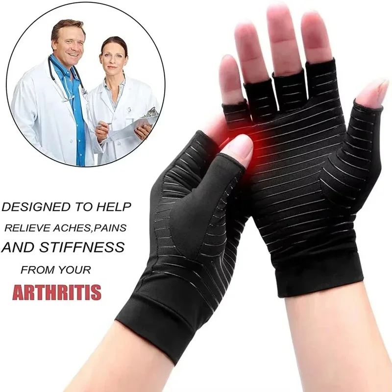 1 Paar Kupfer-Arthritis-Handschuhe zur Linderung von Handschmerzen, rheumatoide Osteoarthritis, Schwellungen, Karpaltunnel-Kompressionshandschuhe, neu Image