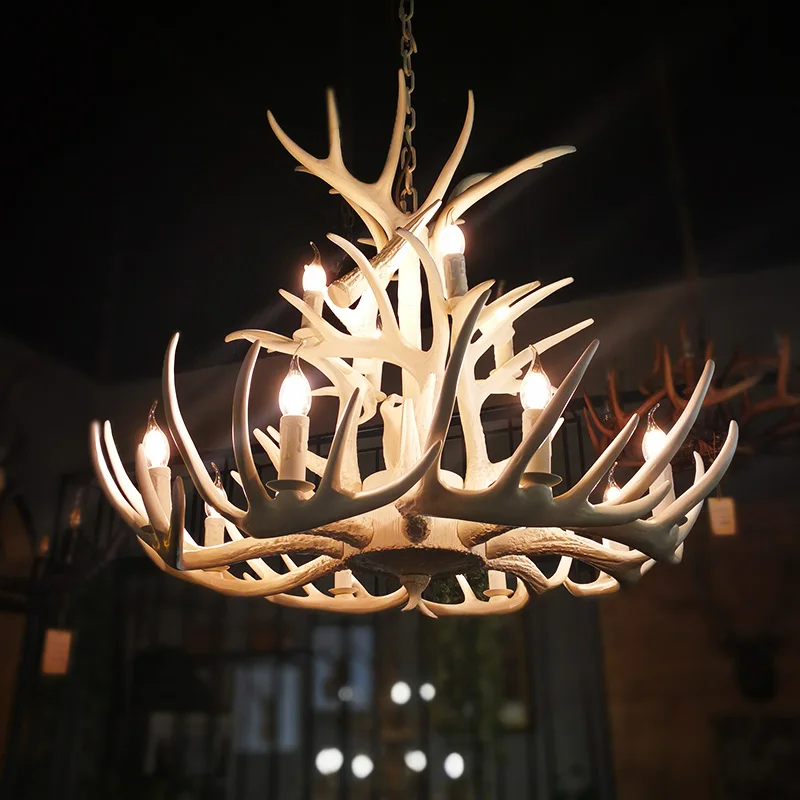 Retro Geweih Kronleuchter Beleuchtung Harz Hirschhorn Pendel leuchte für Restaurant Wohnzimmer Hotel Shop Esstisch Hängelampe