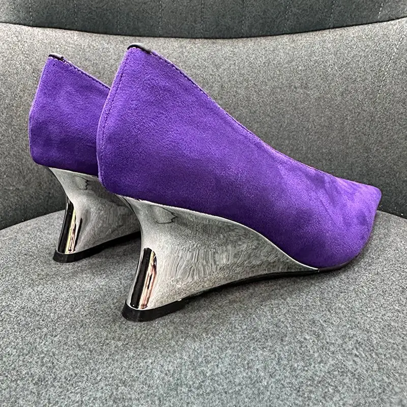 Genuine Leather Cow Suede Women Heels Fashiona Comfortable Soft Sheepskin Wedge Heel Pumps Elegant Office Ladies Shoes