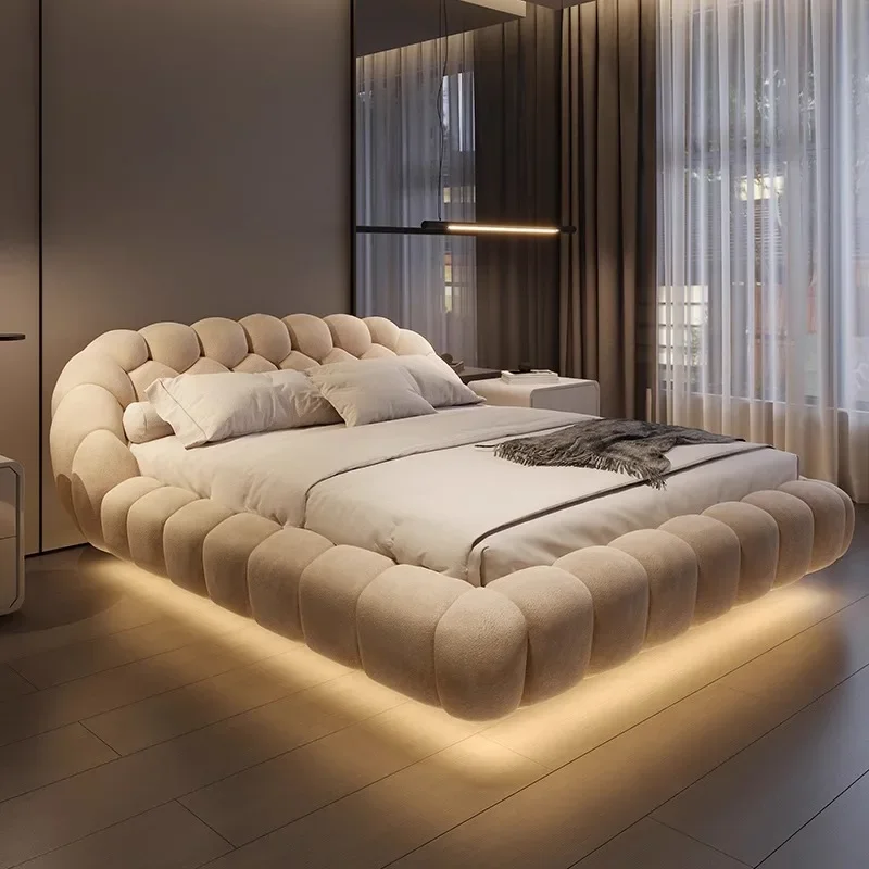 Doppelbett aus mattiertem Stoff, modernes Designer-Queen-Bett, Hängebett, 180 x 200 cm, Rahmen, Kopfteil, Cama Matrimonial, Schlafzimmermöbel