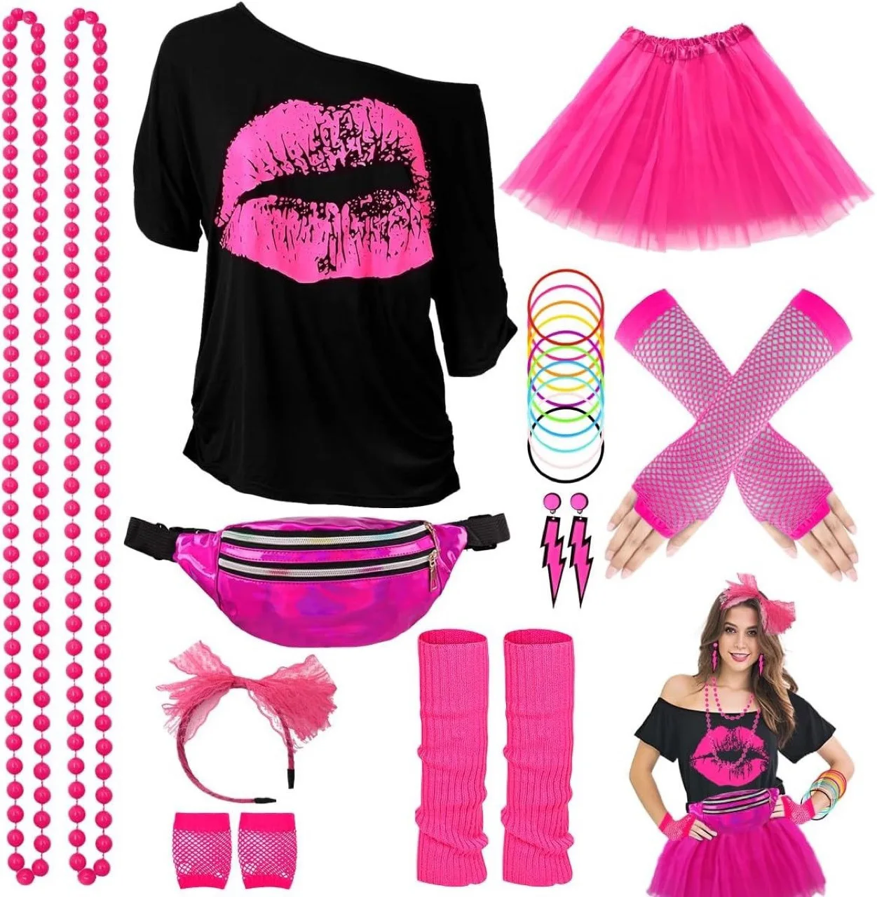 Hippie Fantasia 80er 90er Jahre Kostüm Damen Disco Party Cosplay Verkleidung Erwachsene Damen Karneval Halloween Vintage Rock Kleidung Hip-Hop