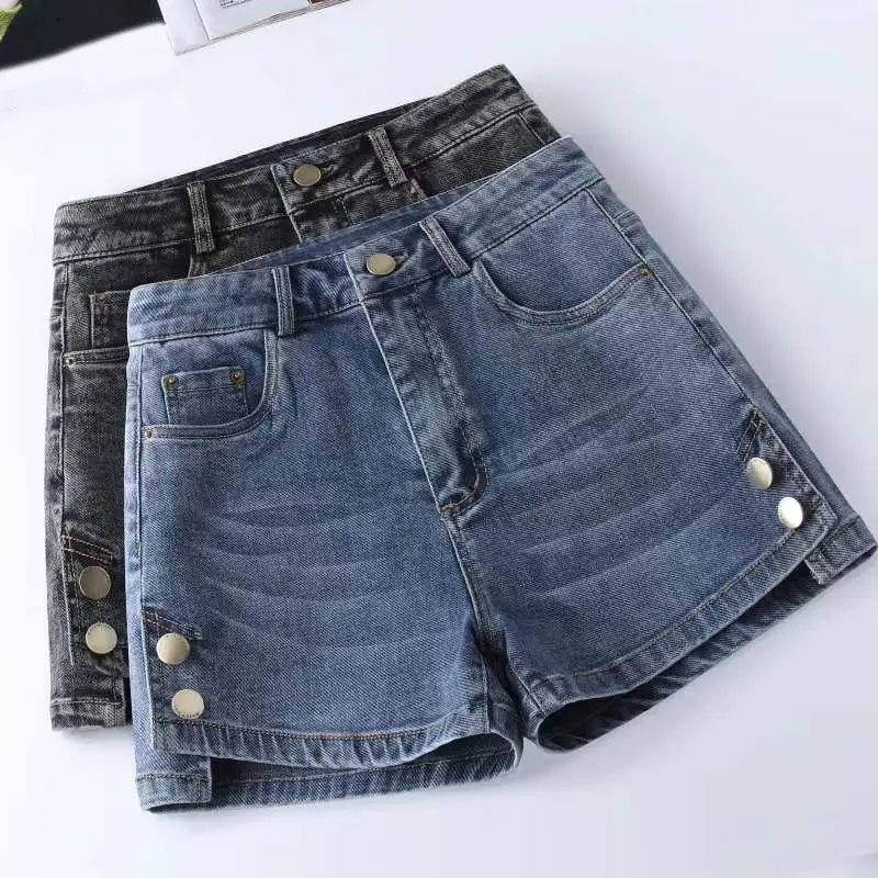 Sommer Damen Denim-Shorts Koreanische Neue Streetwear Mode Jeans Hochgeschnittene Lose Vintage Lässige A-Linie Vielseitige Weite Hosen Image