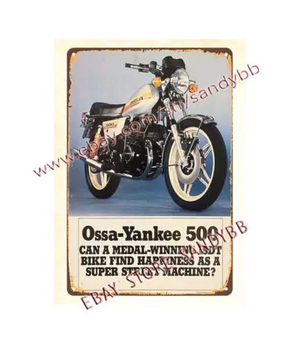 1977 Ossa Yankee 500 Motorrad, Motorradfahrer, Männerhöhle, Metallblechschild, Aluminium Image