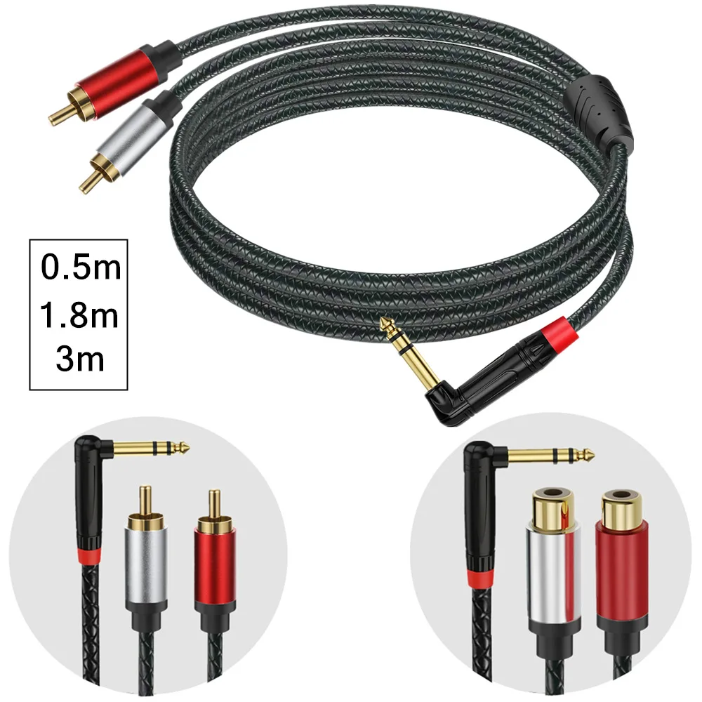 6,35-mm-Klinkenstecker auf 2 RCA-Phono-Stecker und -Buchse, Stereo-Audio-Y-Splitterkabel, 50 cm/1,8 m/3 m Image