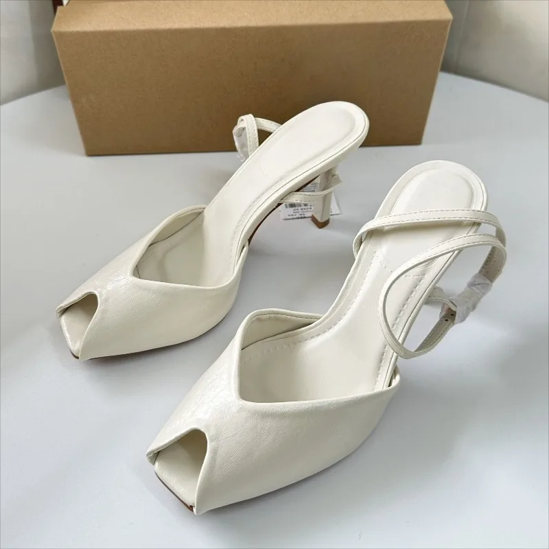 Peep Toe High Heels Women Gladiator Sandals Soft PU Leather Elegant Ankle Straps Luxury Design Office Lady Wedding Bridal Shoes