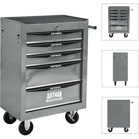 KVP 5 Drawer Rolling Tool Cart on Wheels Multifunctional Mobile Metal Tool Chest Drawers Rolling Trolley Organizer Tool Box for Repair Shop Warehouse Garage Workshop (5 Drawers-30.5 H-Silver)