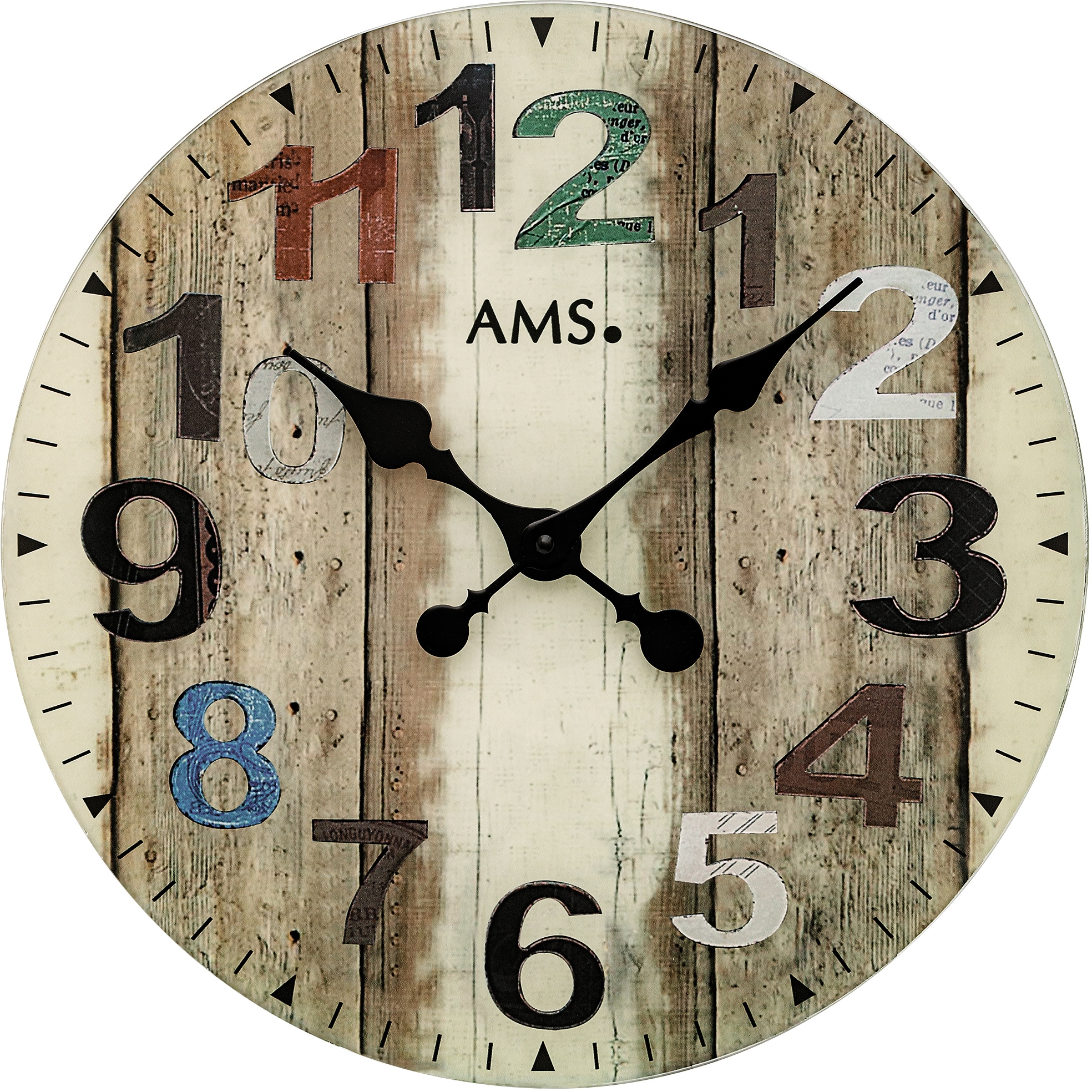 Wanduhr AMS "W9650", bunt, Wanduhren, B/H/L: 4cm, Wanduhr, Quarzuhr,Glas,Wohnzimmer,Esszimmer,Küche,Arbeitszimmer,Büro, Flur Image