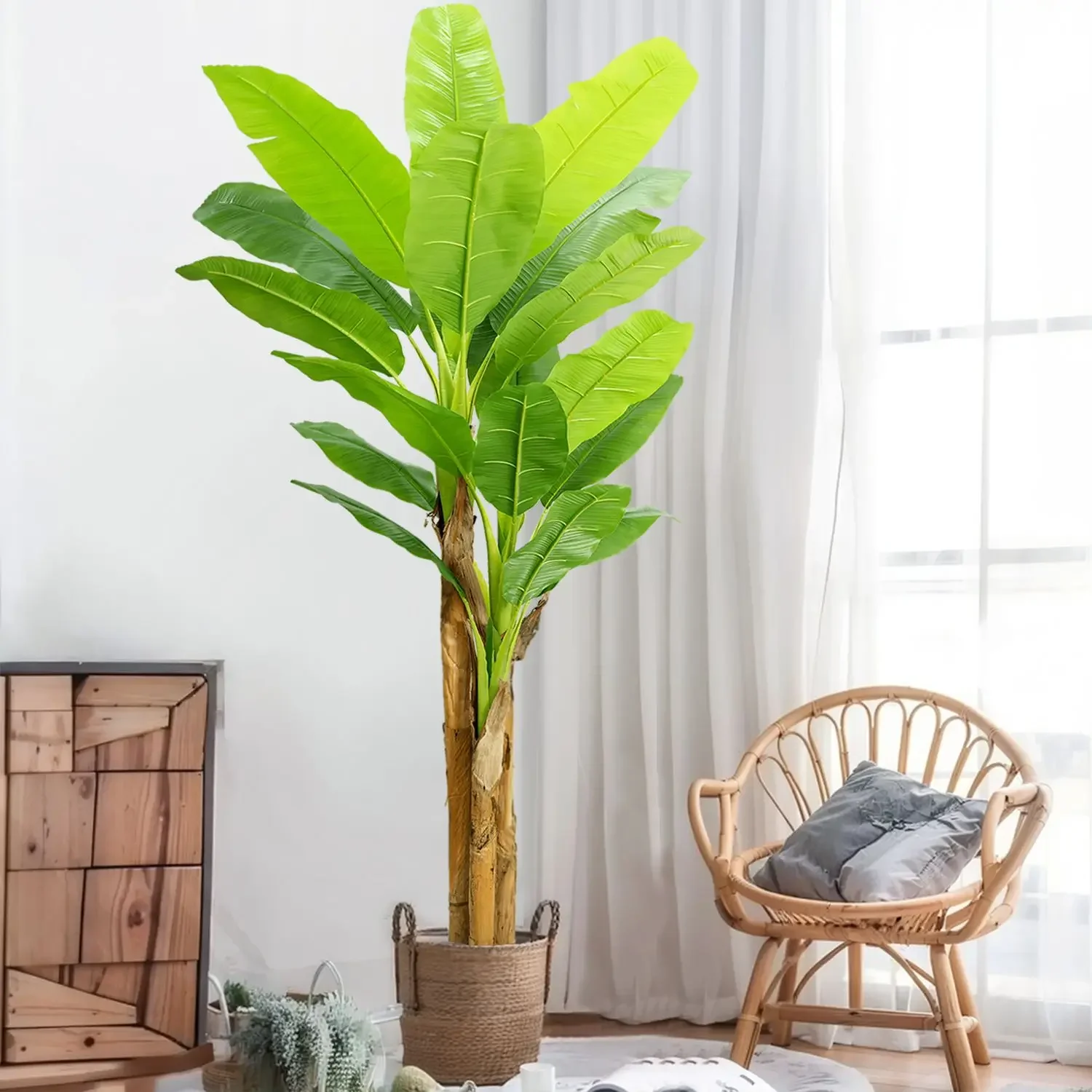 Albero di Banano Artificiale 140CM - 240CM, Grande Pianta Finta Verde con Foglie di Palma per Decorazione Interna o Esterna, Pianta Tropicale Decorativa