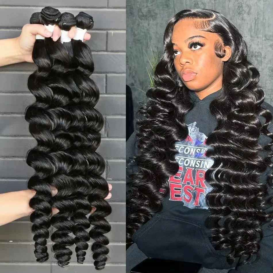 Extensioni di Capelli Umani Mossily Loose Wave, Capelli Brasiliani Ricci da 28-32 Pollici, 2-3-4 Fasci di Capelli Umani