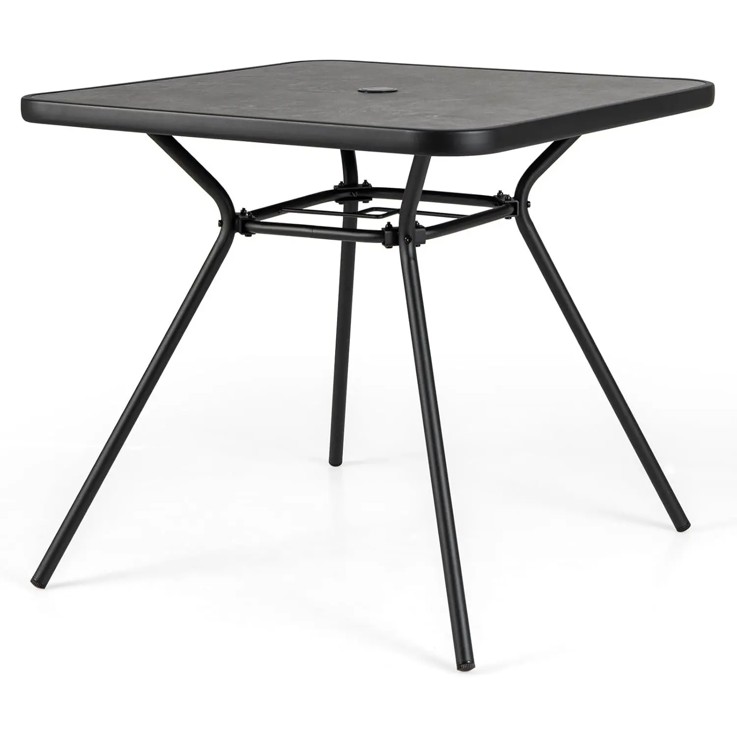 Tavolo da giardino con piano in finto marmo, tavolo da patio con foro per ombrellone, tavolo da balcone per 4 persone, tavolo da pranzo da esterno
