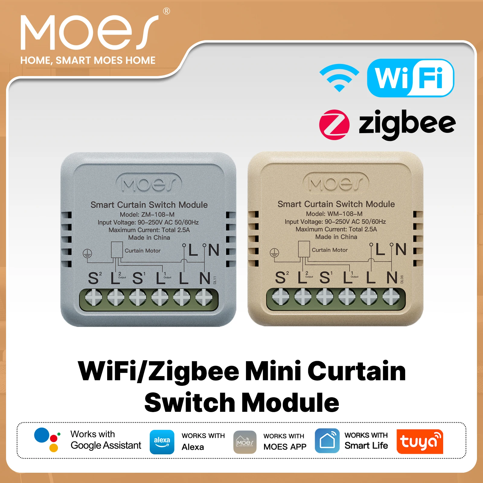 Interruttore Smart per Tende MOES con Modulo WiFi/ZigBee - Compatibile con Tuya Rocker Reset, Controllo tramite App e Telecomando per Alexa/Google Home