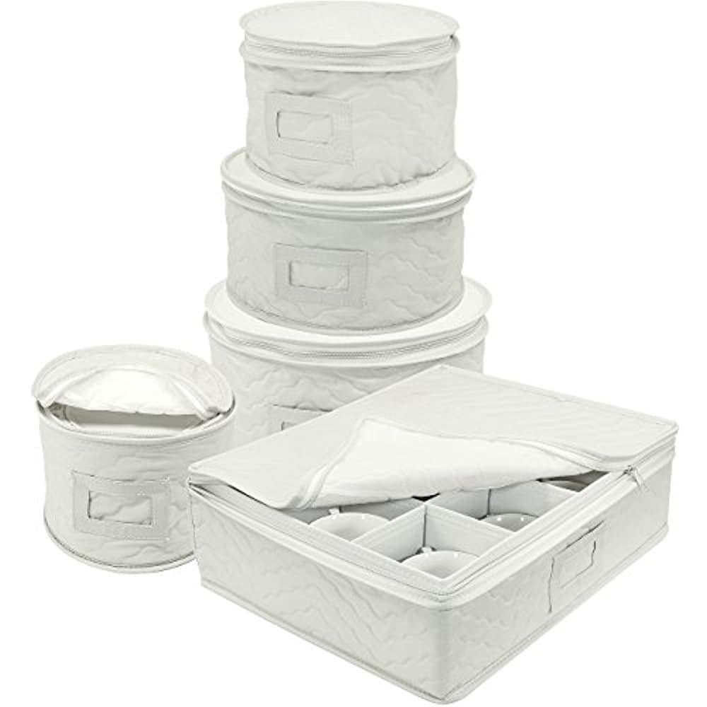 Dinnerware Storage 5-Piece Set for Protecting or Transporting Dinnerware — Service for 12 (Beige)