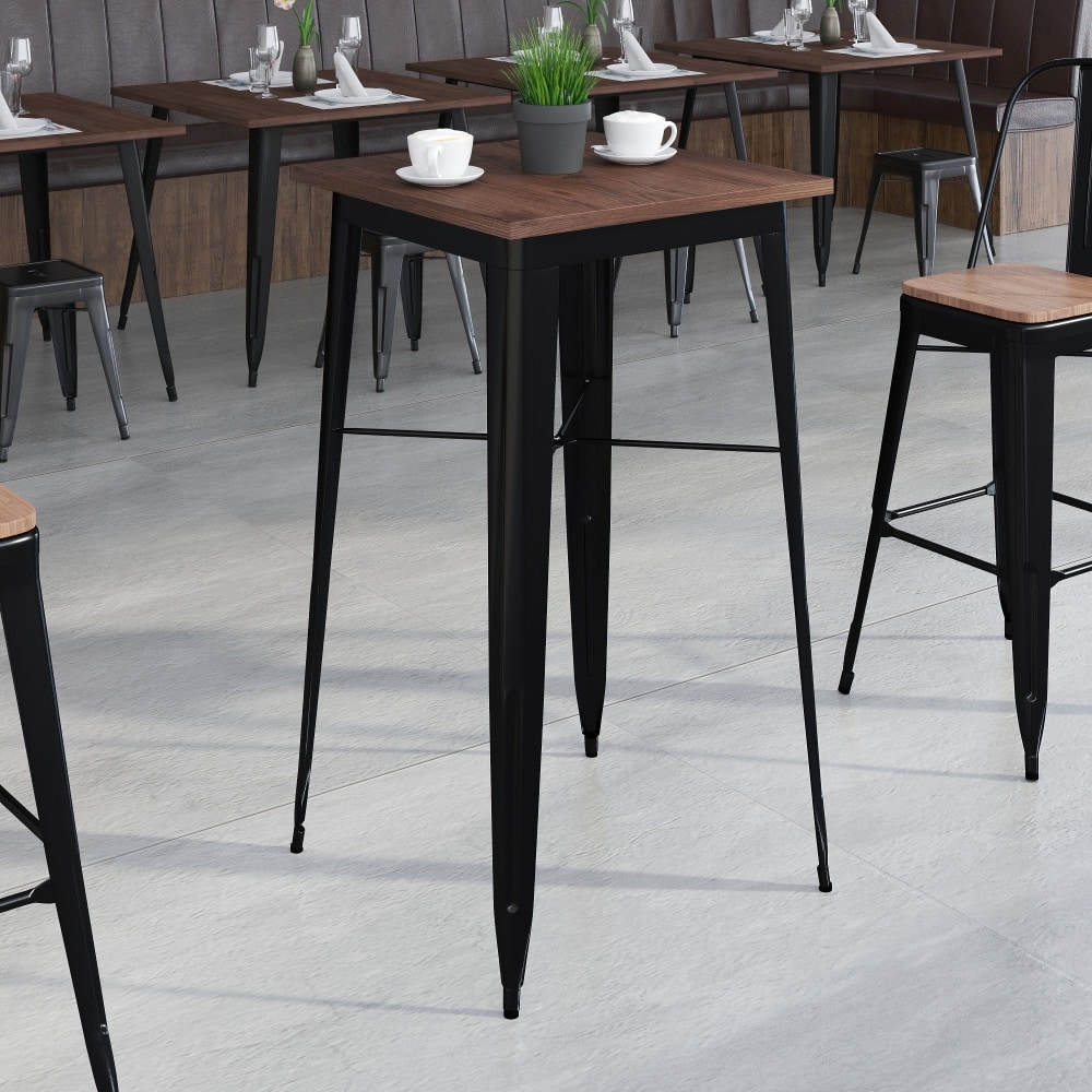23.5" Square Metal Indoor Bar Height Table with Rustic Wood Top - 23.5"W x 23.5"D x 42"H - 23.5"W x 23.5"D x 42"H