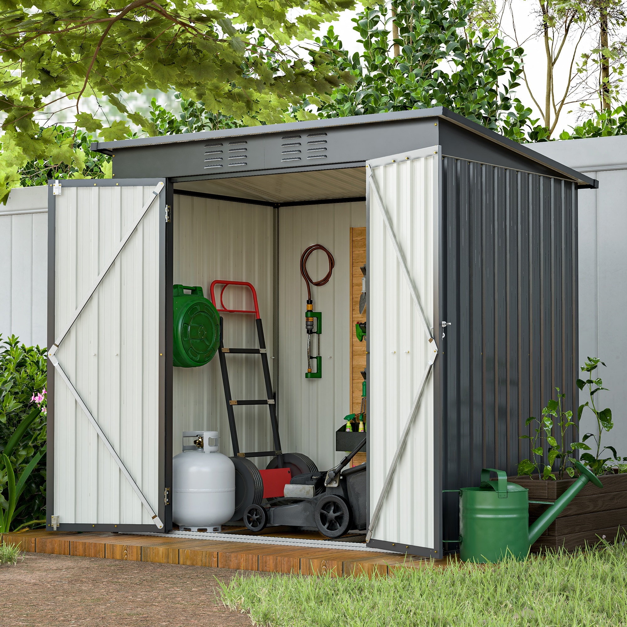 Outdoor Metal Shed House with Double Lockable Door Weatherproof Storage Shed Tool Shed Pet Shed for Backyard