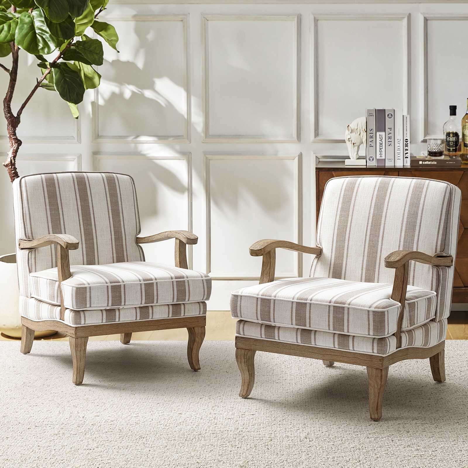 HULALA HOME Rinaldo Farmhouse Upholstered Armchair with Solid Wood Legs Set of 2