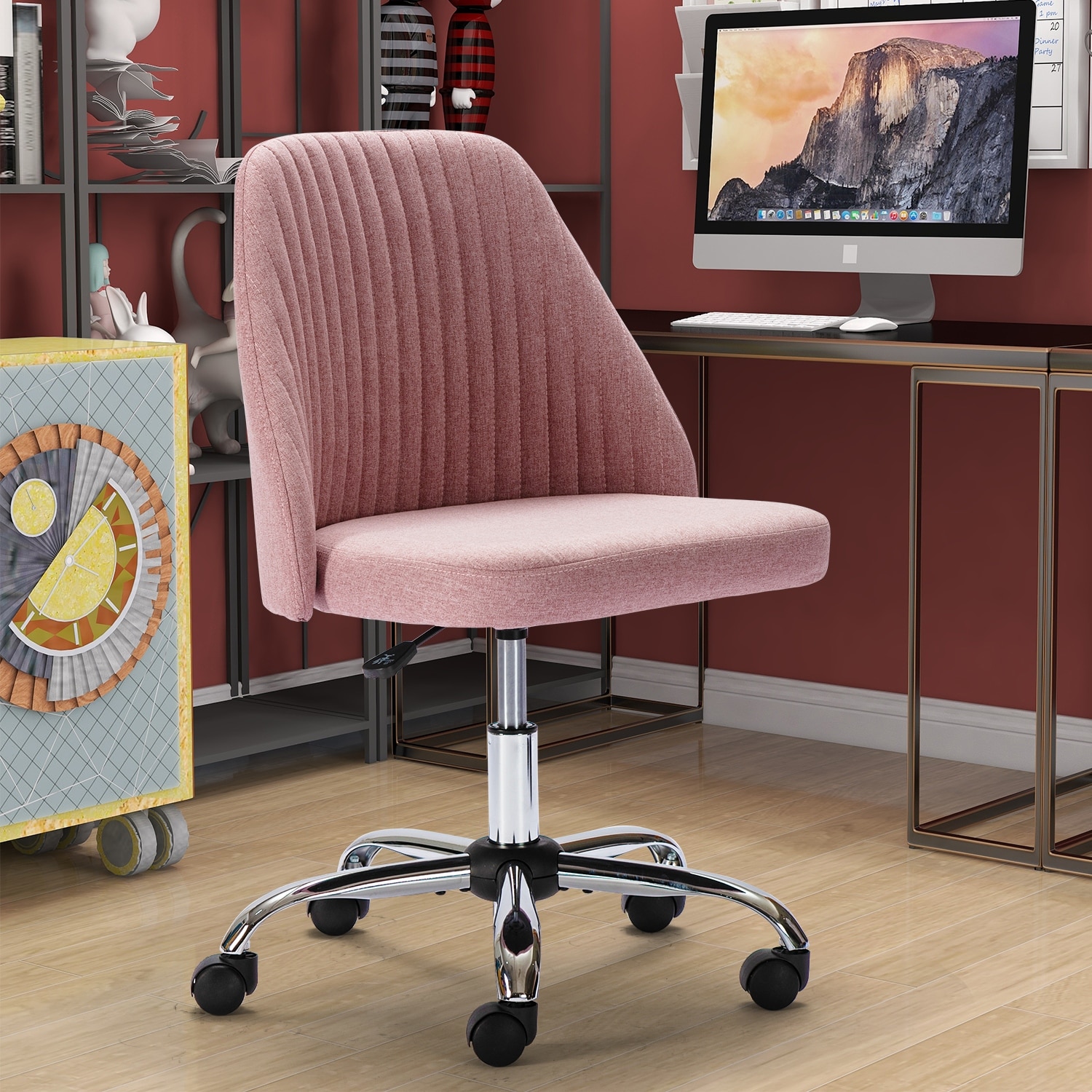 Office Desk Chair, Modern Cute Rolling Vanity Swivel Task Chairs with Wheels, Armless for Home, Bedrooms, Office, Study, Student