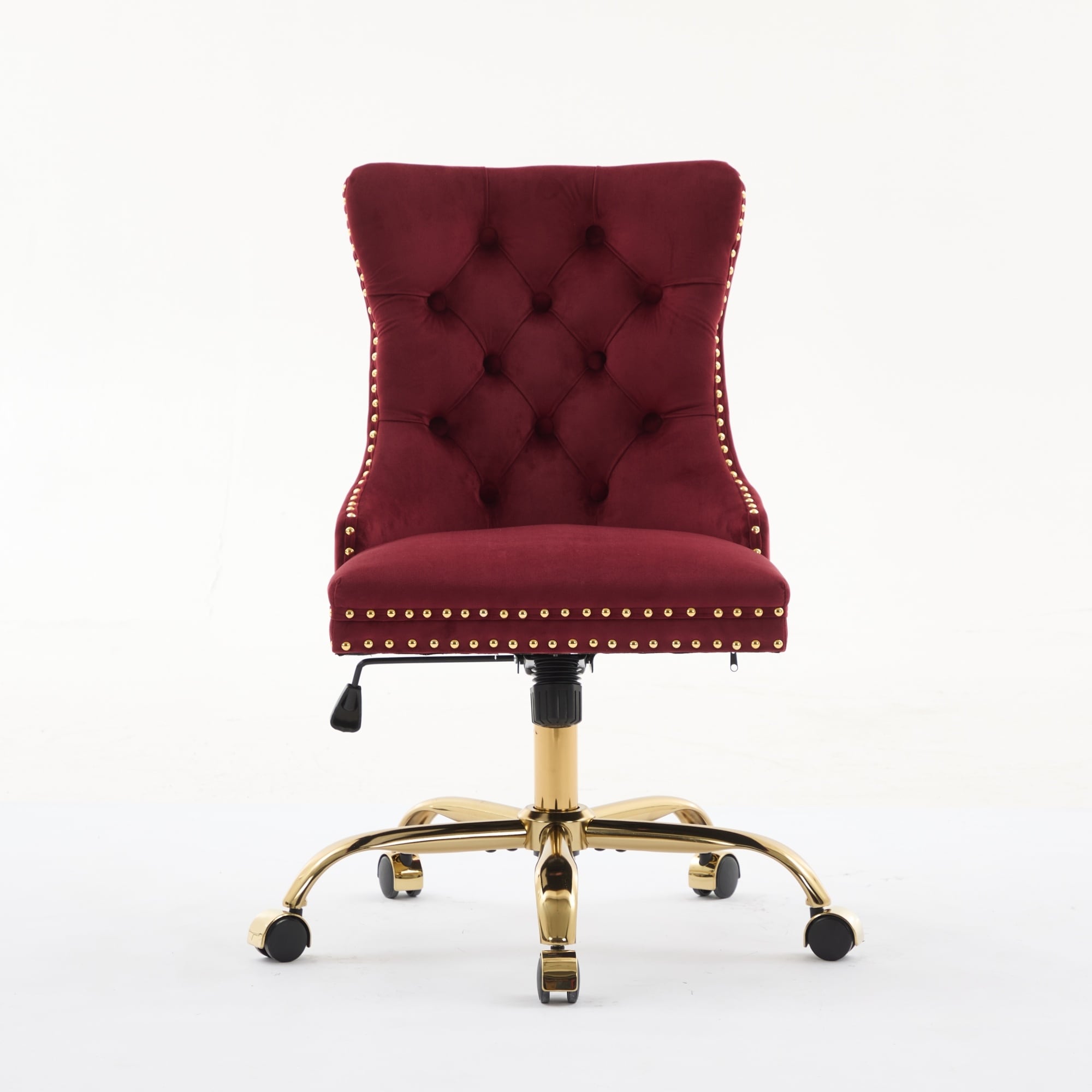 Velvet Swivel Office Chair with Wheels, Tufted Button Home Office Chair, Adjustable Vanity Chair with Metal Base