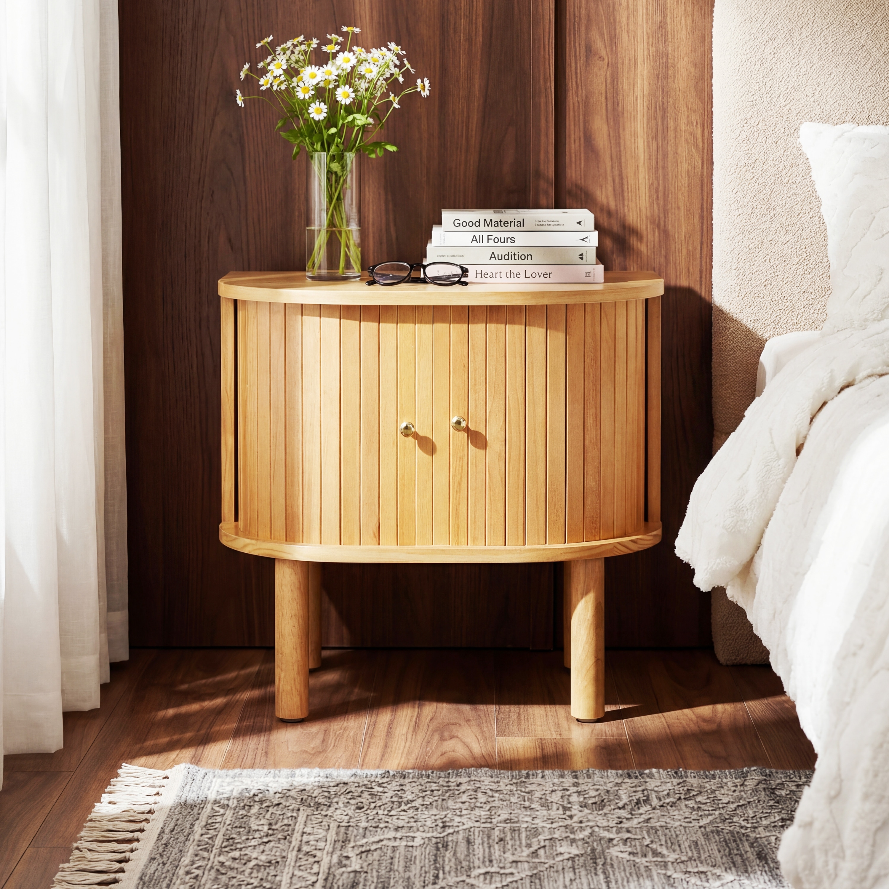 Christopher Knight Home - Farmhouse Solid Wood Semi-Cylindrical Nightstand with Sliding Slatted Doors