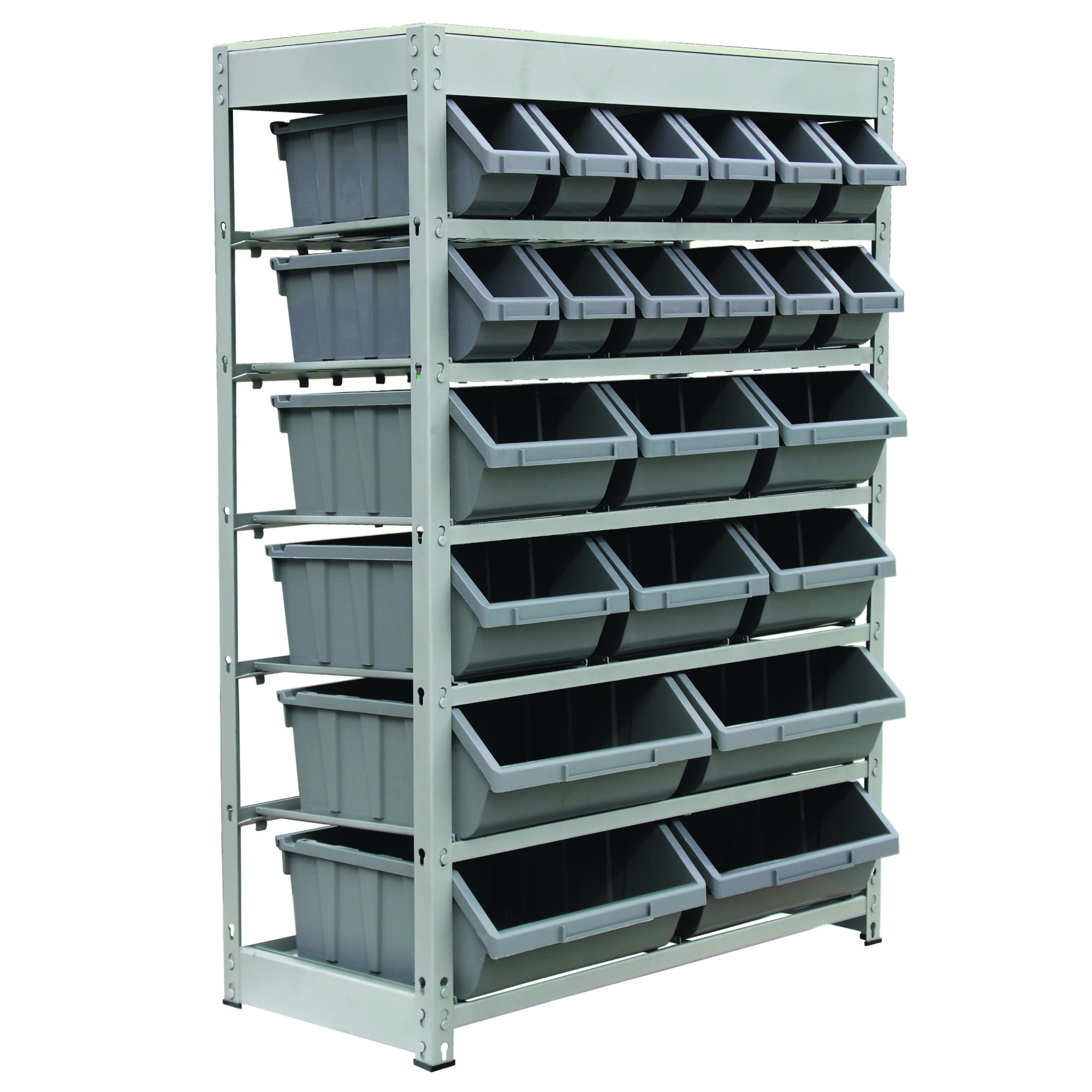 King's Rack Bin Rack Storage System Heavy Duty Steel Rack Organizer Shelving Unit w/ 22 Plastic Bins in 6 tiers