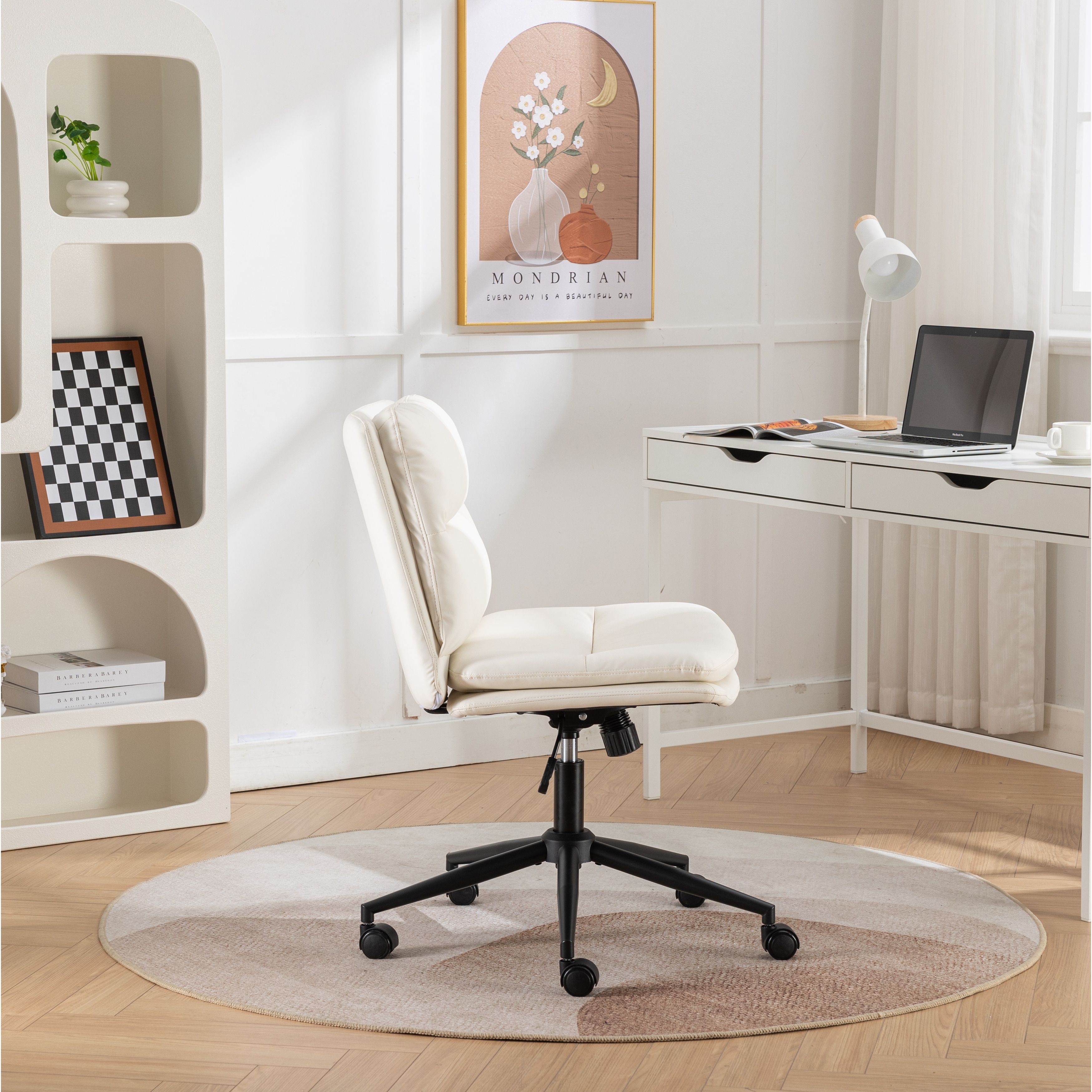 Exquisite Office Chair Visitor Chair with Casters, Upholstered Computer Chair Makeup Chair for Office Bedroom