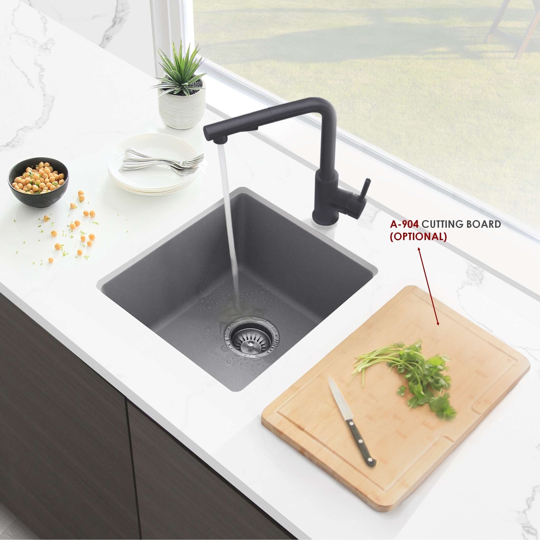 STYLISH 15.5 inches L x 17.5 inches W Dual Mount Single Bowl Composite Granite Kitchen Sink with Strainer - 15.5" x 17.5" x 8.5"