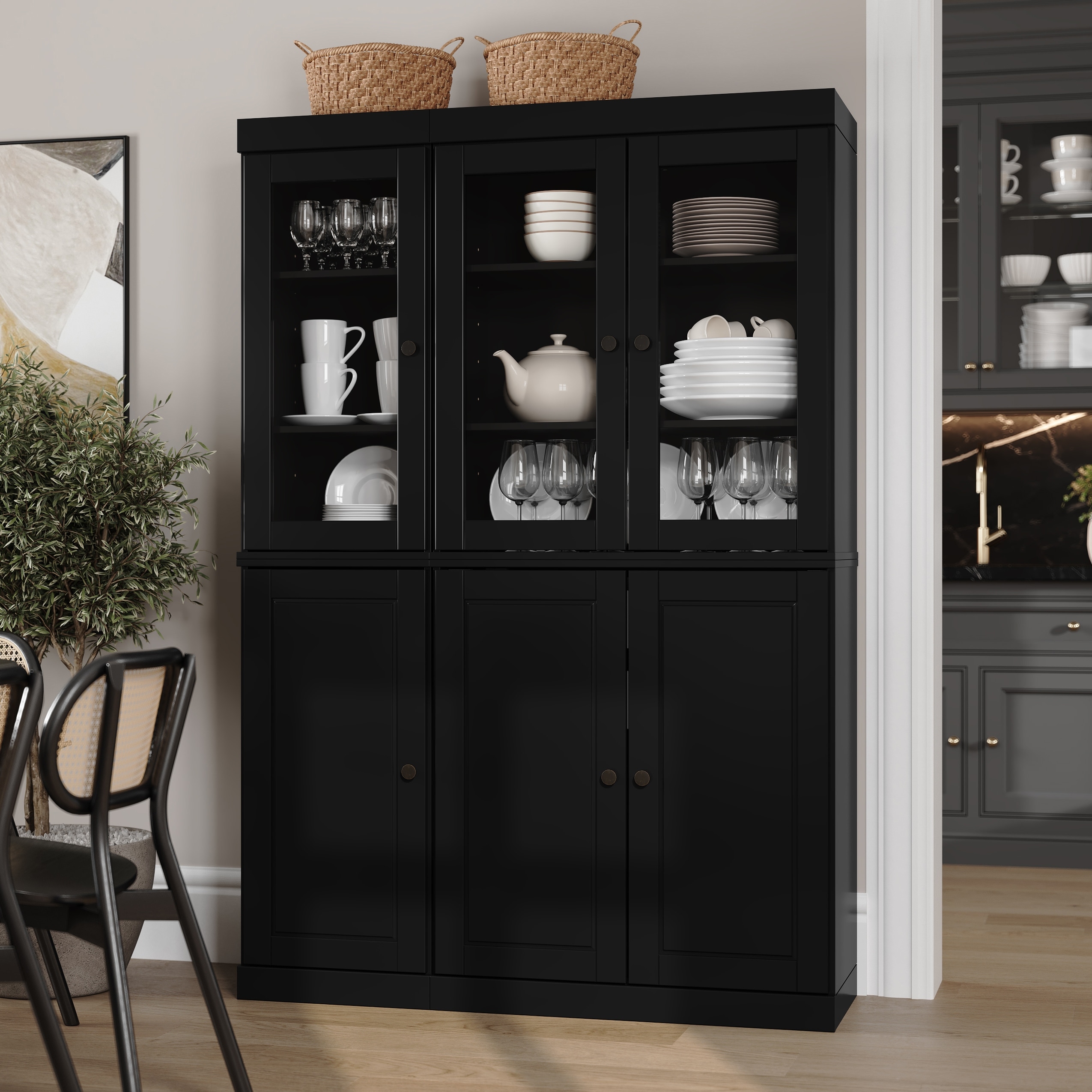 Palace Imports 100% Solid Wood Pantry China Cabinet, Raised Panel & Clear Glass Doors, 48.5" Wide, 71.5" Tall - 48.5" x 71.5"