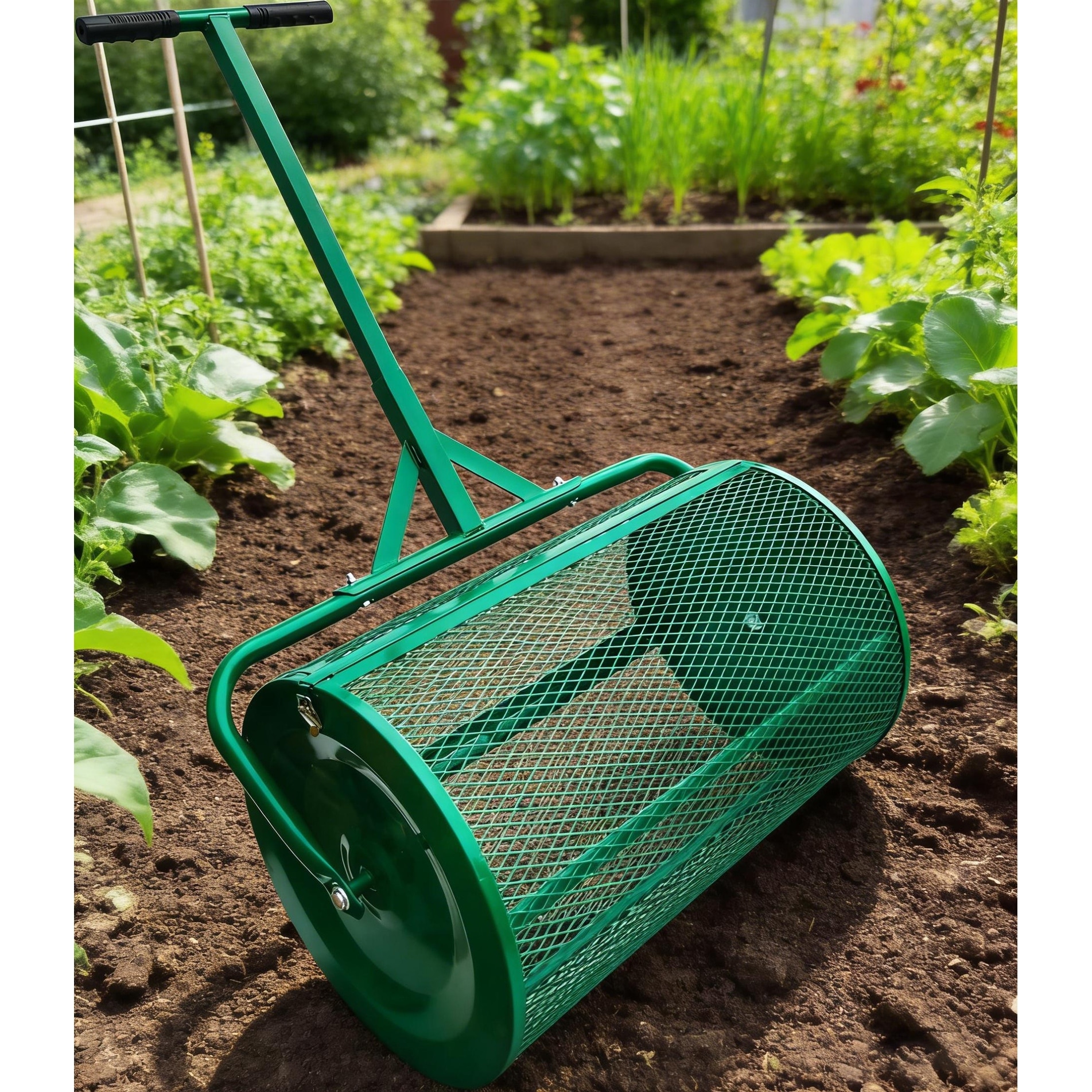 The Original 24 Inch Compost and Peat Moss Spreader Roller, Top Soil, Sand, Manure, Mulch, Top Dressing Lawn and Garden Spreader