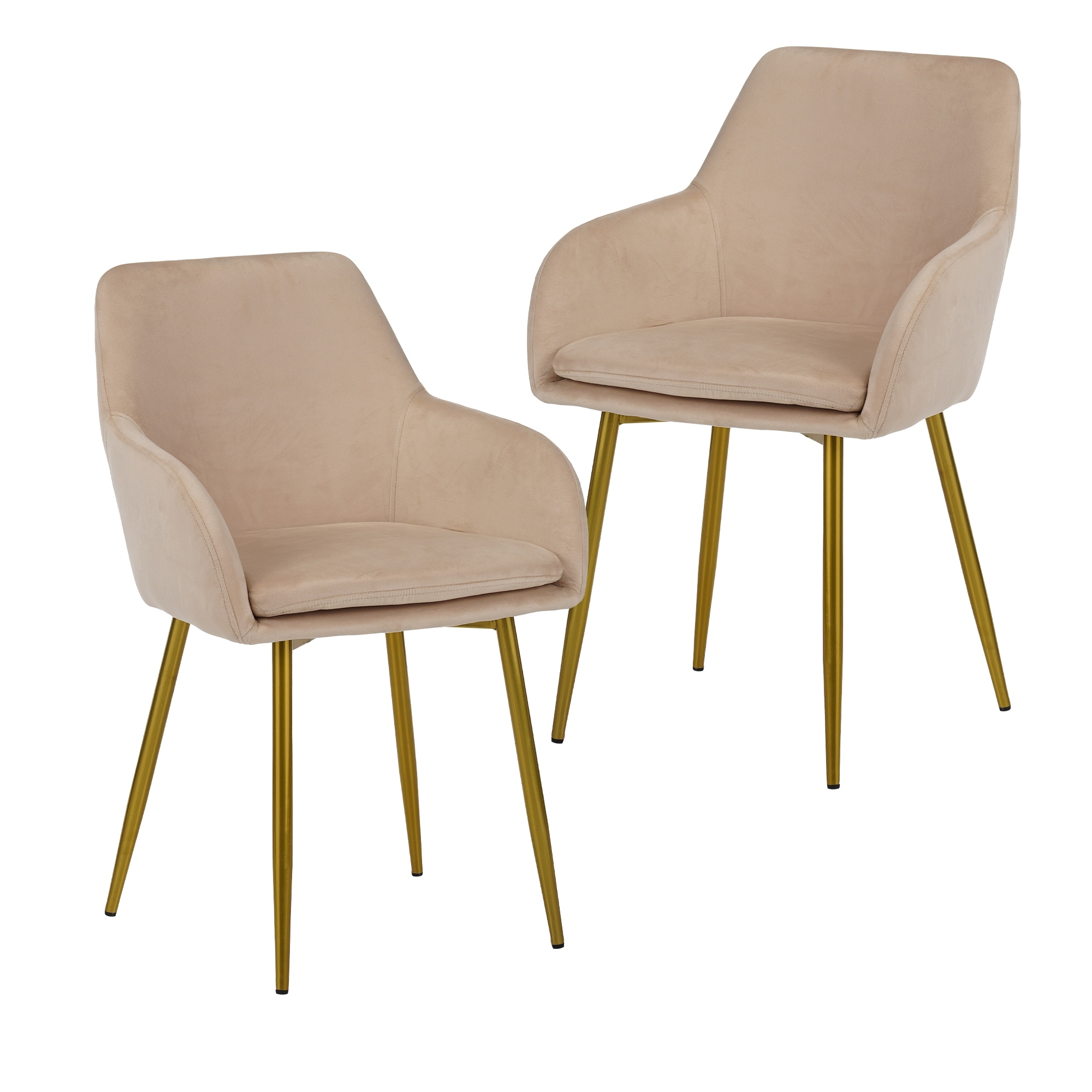 Velvet dining chair set, 2 pieces, dining chairs with gold metal legs, modern padded dining chairs suitable for dining rooms