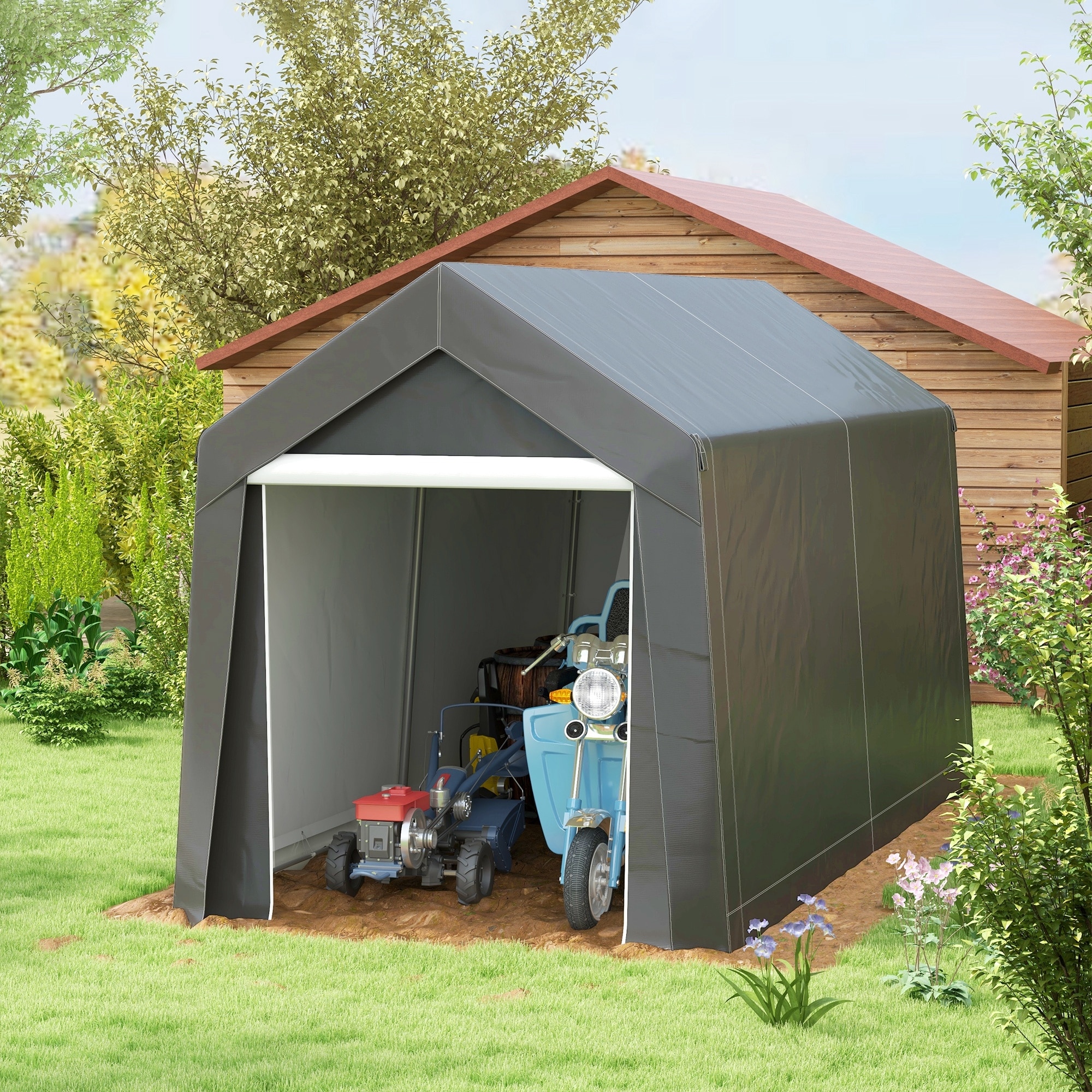 Outsunny 7' x 12' Garden Storage Tent, Heavy Duty Outdoor Shed, Waterproof Portable Shed Storage Shelter
