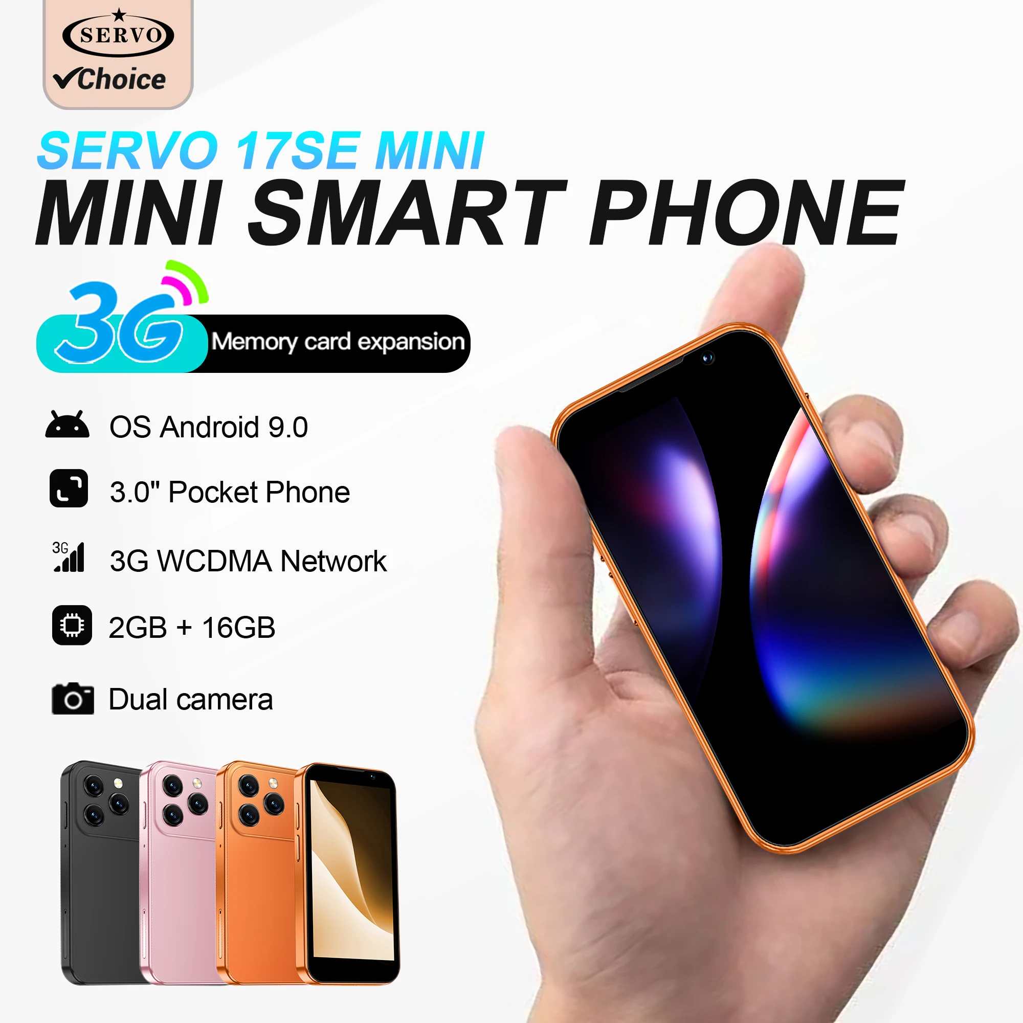 2026 SERVO 3G Super Mini Smartphone Android 9.0 OS 2GB+16GB WiFi Hotspot Play Store Face ID 3.0